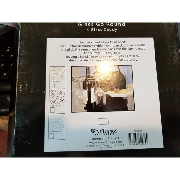 Wine Things Glass Go Round 4-Glass Decorative Caddy, Chrome Goes over the Wine B - Picture 7 of 7